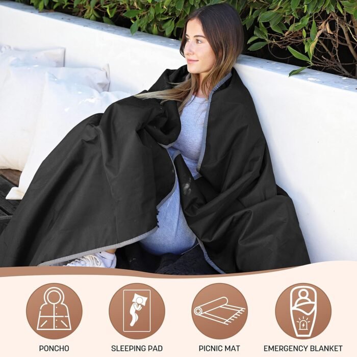 Tirrinia Waterproof Outdoor Blanket with Sherpa Lining, Windproof Triple Layers Warm Comfy Foldable for Camping Stadium, Beach, Picnic, Grass, Concerts, Car, Dog, 51''X 59'' & 59''X 80'' - Image 2