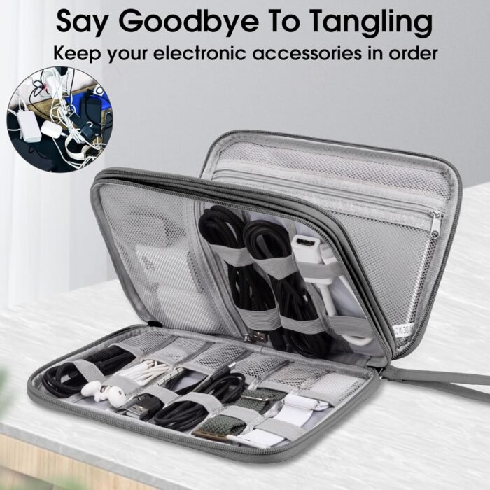 Arae Electronic Organizer, Travel Cable Organizer, Double Layers Portable Waterproof Pouch, Electronic Accessories Storage Case for Cable, Cord, Charger, Phone, Earphone (Dark Gray, L) - Image 5