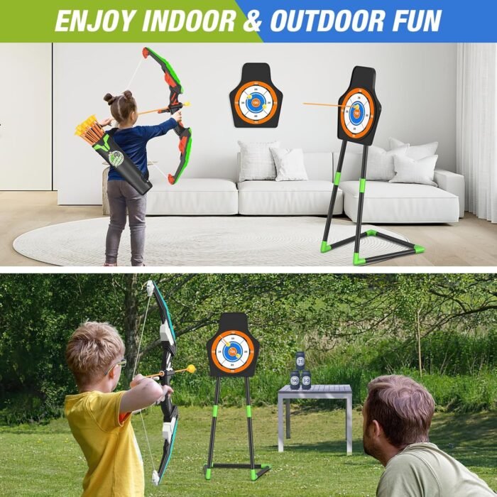 2 Pack Bow and Arrow for Kids, LED Light Up Archery Set with 24 Suction Cup Arrows, 1 Standing Target, 6 Score Targets & 2 Quiver, Indoor Outdoor Sport Gifts for Boys Girls Ages 4-12 - Image 7
