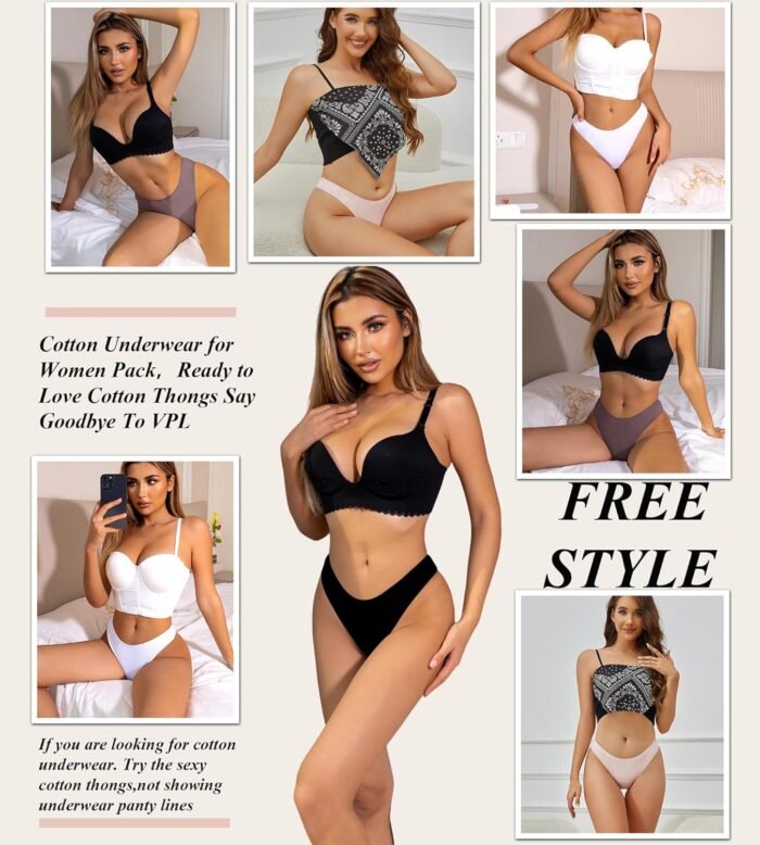 CUTE BYTE Cotton Thongs for Women Sexy Ladies Panties Breathable Stretch Hipster Cotton Underwear 6 Pack XS-XL - Image 4