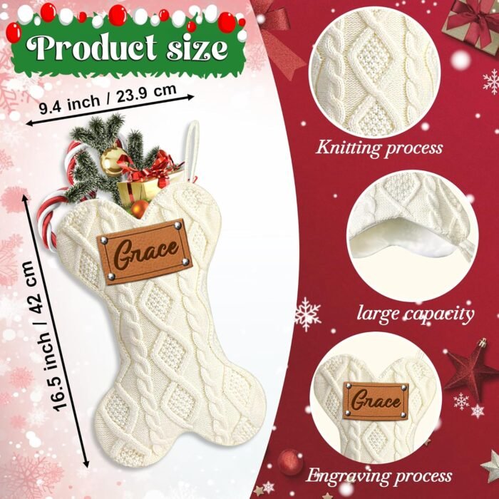MATONGO Personalized Pet Dog Christmas Stocking, Custom Bone Knit Christmas Stocking Large 16.5 Inch with Laser Engraving Name, Customized Xmas Stocking, Gifts for Family Kids-Set of 3 - Image 2