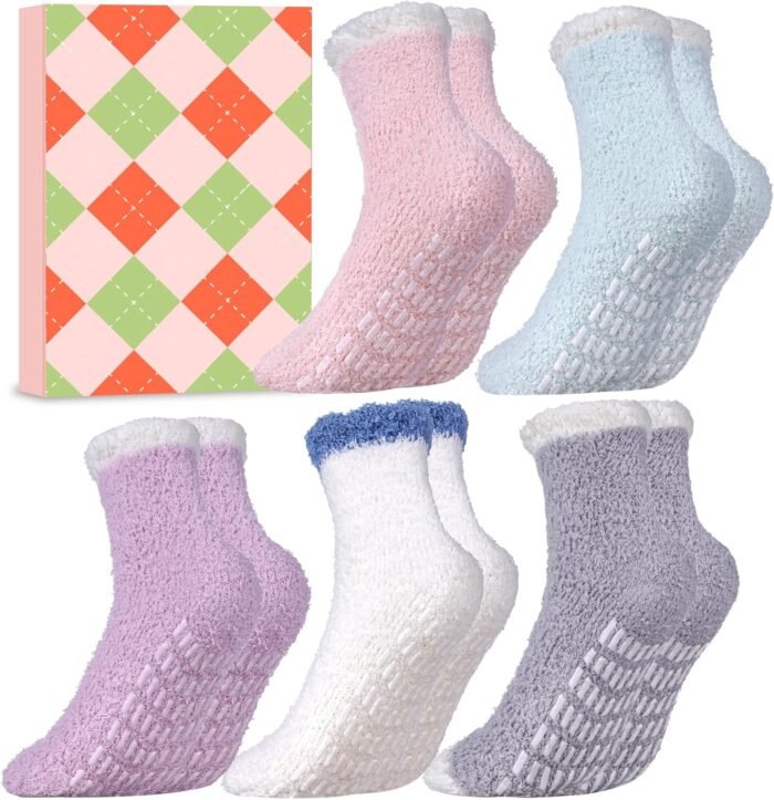 Stocking Stuffers for Women Fuzzy Socks - Christmas Gifts for Mom Soft Fluffy Sock Slipper Gifts for Teen Girls Her