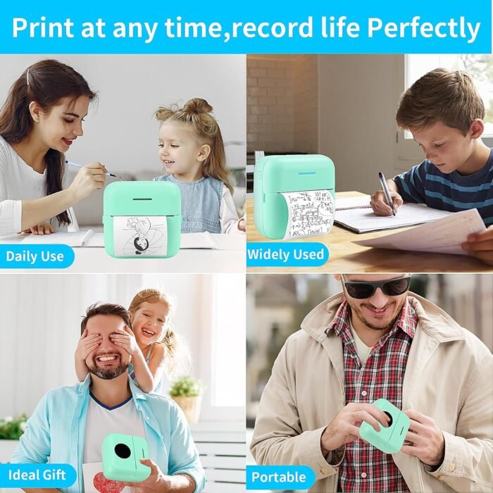 HuiJuKeJi Mini Sticker Printer Pocket Inkless Thermal Printer with 11 Rolls Thermal Paper and Sticker for iOS&Android, Bluetooth Smart Portable Receipt Printer for Photo Journal Notes Memo-Green - Image 7