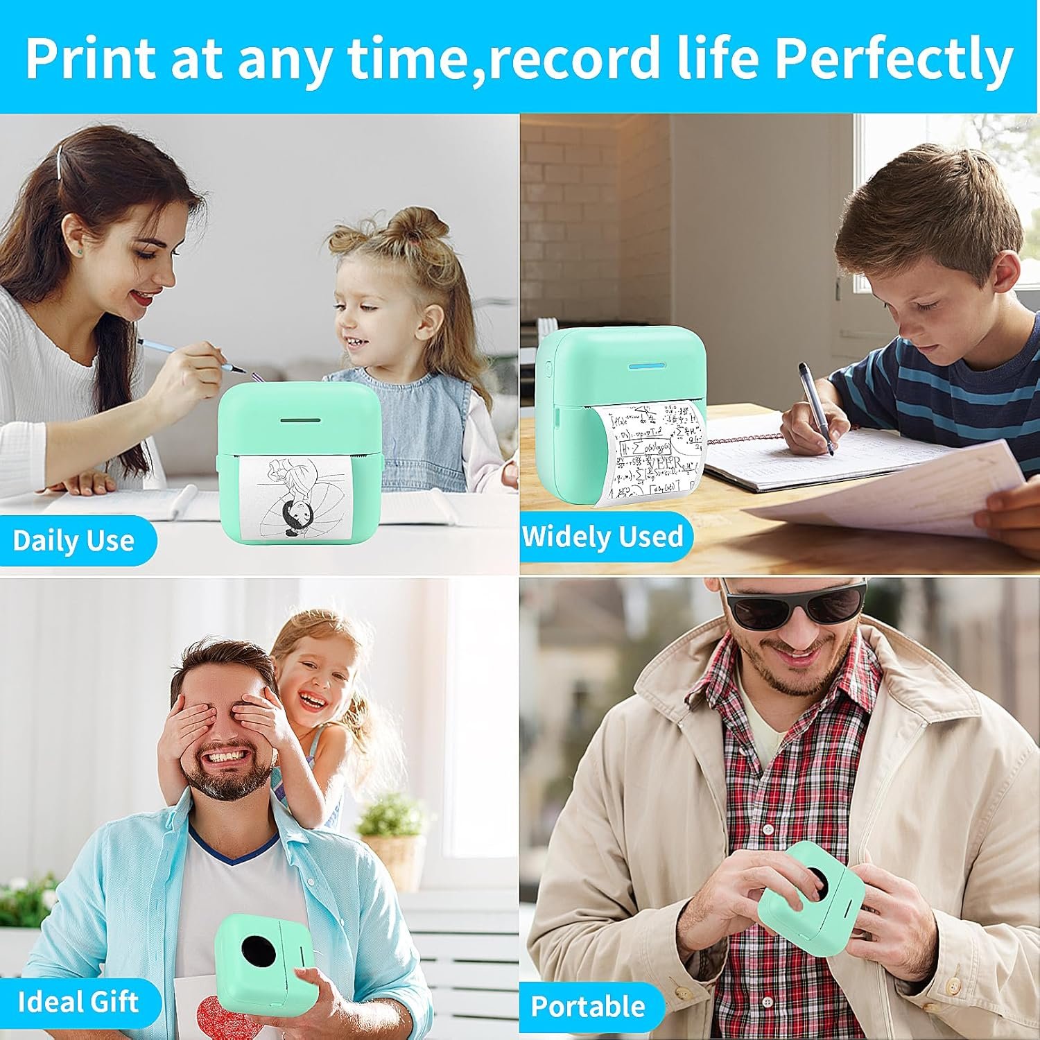 HuiJuKeJi Mini Sticker Printer Pocket Inkless Thermal Printer with 11 Rolls Thermal Paper and Sticker for iOS&Android, Bluetooth Smart Portable Receipt Printer for Photo Journal Notes Memo-Green - Image 7