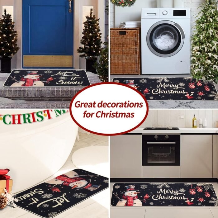 Christmas Kitchen Mats Set of 2, Snowman Winter Christmas Kitchen Decor Christmas Runner Rug and Mat Set, Low-Profile Kitchen Rugs for Floor(17x29 and 17x47 Inch) - Image 7