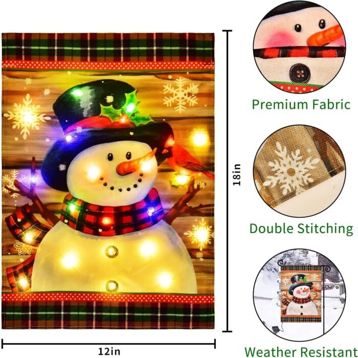 Lighted Christmas Garden Flag for Outside, Led Snowman Garden Flag, Winter Yard Flag 12x18 Double Sided for Outdoor Yard Porch Lawn Decoration - Image 4
