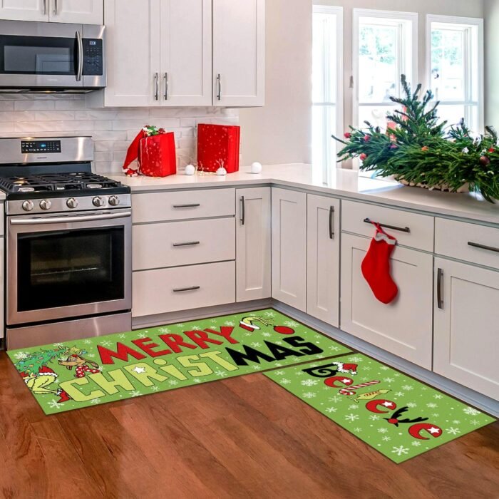 Merry Christmas Kitchen Rugs and Mats Set of 2, Believe Christmas Kitchen Decor Mat Non Slip Rugs Outdoor Doormat Cushioned Christmas Runner Rug for Kitchen Farmhouse - 17"x 29" & 17"x 47" - Image 3