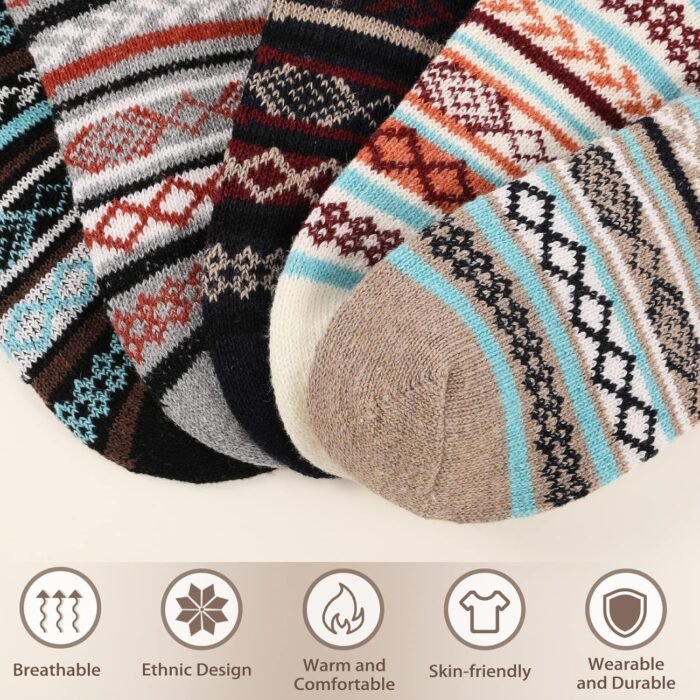 Wool Socks 5 Pairs - Wool Socks for Women Boot Socks Soft Crew Socks Cozy Socks Warm Socks - Image 4