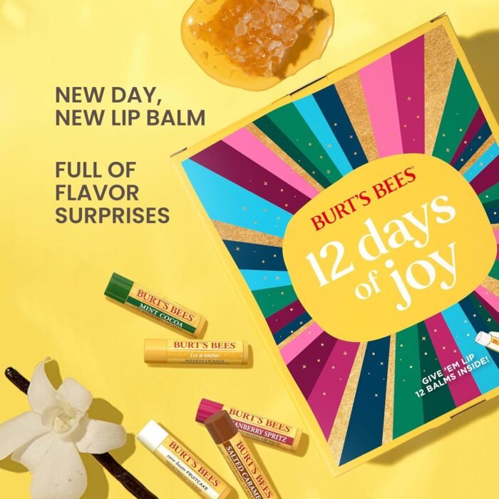 Burt's Bees Christmas Gifts, 12 Days of Joy Lip Balm Advent Calendar Gift Set, Moisturizing Lip Balm Pack Great for Stocking Stuffers, Tint-Free, Natural Origin Lip Treatment (12-Pack) - Image 4