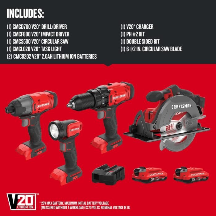 CRAFTSMAN V20 MAX Power Tool Combo Kit, 4-Tool Cordless Power Tool Set (CMCK401D2AM) - Image 3
