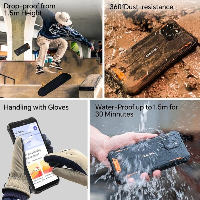 OUKITEL WP32 Rugged Smartphone - 6300mAh Rugged Phone Android 13 Cell Phone, 12GB RAM+128GB ROM, Dual Sim, 6 inches Big Screen Phones, NFC/OTG, T-Mobile Compatible Rugged Smart Phone - Image 5
