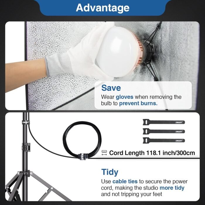 EMART Softbox Lighting Kit, 16"X16" Soft Box | 3000K-6000K 85W LED Bulbs with Remote | 65" Tripod, Professional Softbox Photography Lighting Kit for Studio Lights, Portrait, Video Recording(1PACK) - Image 6