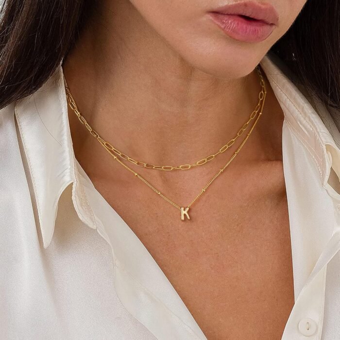 Turandoss Personalized Bubble Letter Necklace - Layered Gold Initial Tiny Small Pendent Necklaces for Women, Dainty Gold Initial Choker Paperclip Chain Necklace Gold Jewelry for Women Gifts - Image 2