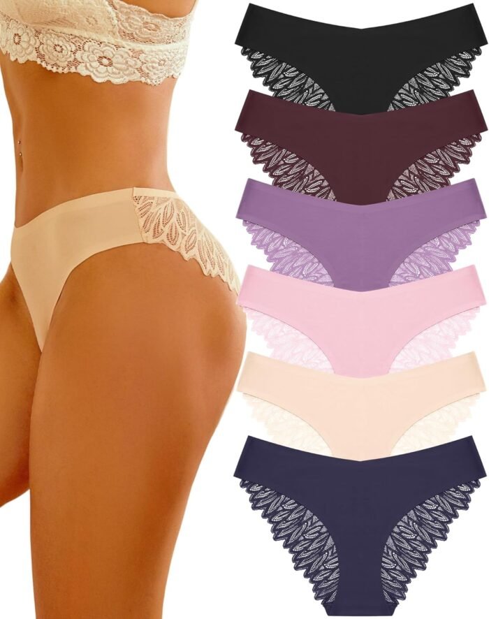 Sth Big Cheeky Underwear for Women Lace No Show Bikini Soft Breathe Seamless Panties Ladies Sexy Hipster Set 6 Pack
