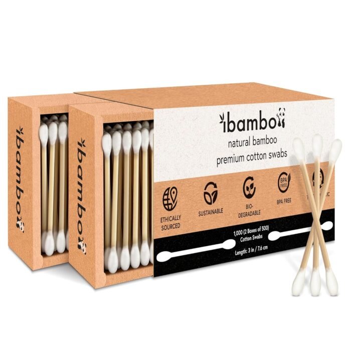 1000 Pack 100% Bamboo Cotton Swabs - Double Tipped Cotton Buds for Ear Cleaning | Bamboo Swabs for Beauty & Personal Care | FSC Certified & Hypoallergenic, Suitable for All Ages and Pets