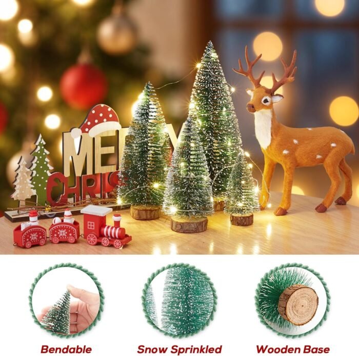 Small Christmas Tree with Lights, Mini Christmas Tree Table Top Decorations, Desktop Miniature Pine Tree Xmas Holiday Decor, 4 Pcs with Light - Image 4