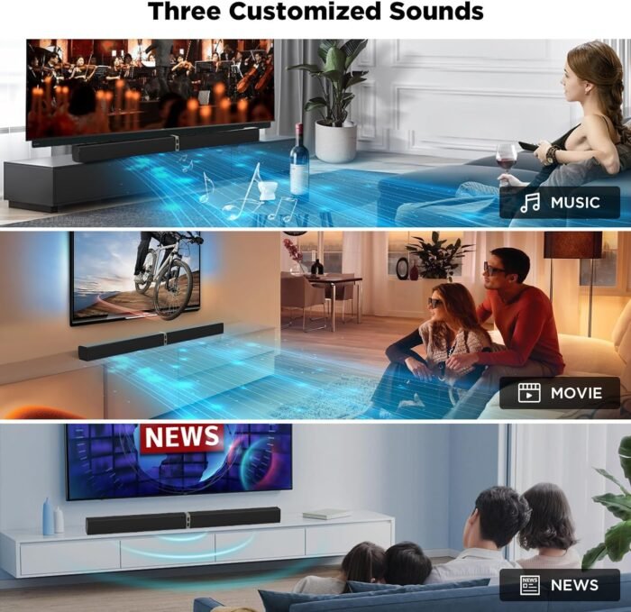 MZEIBO TV Sound Bar, Sound Bars for Smart TV, Bluetooth 5.0 Soundbar 60W 32Inch Detachable Soundbars with HDMI-ARC/Optical/AUX Connection, TV Speakers Soundbar for Home Theater Audio - Image 5