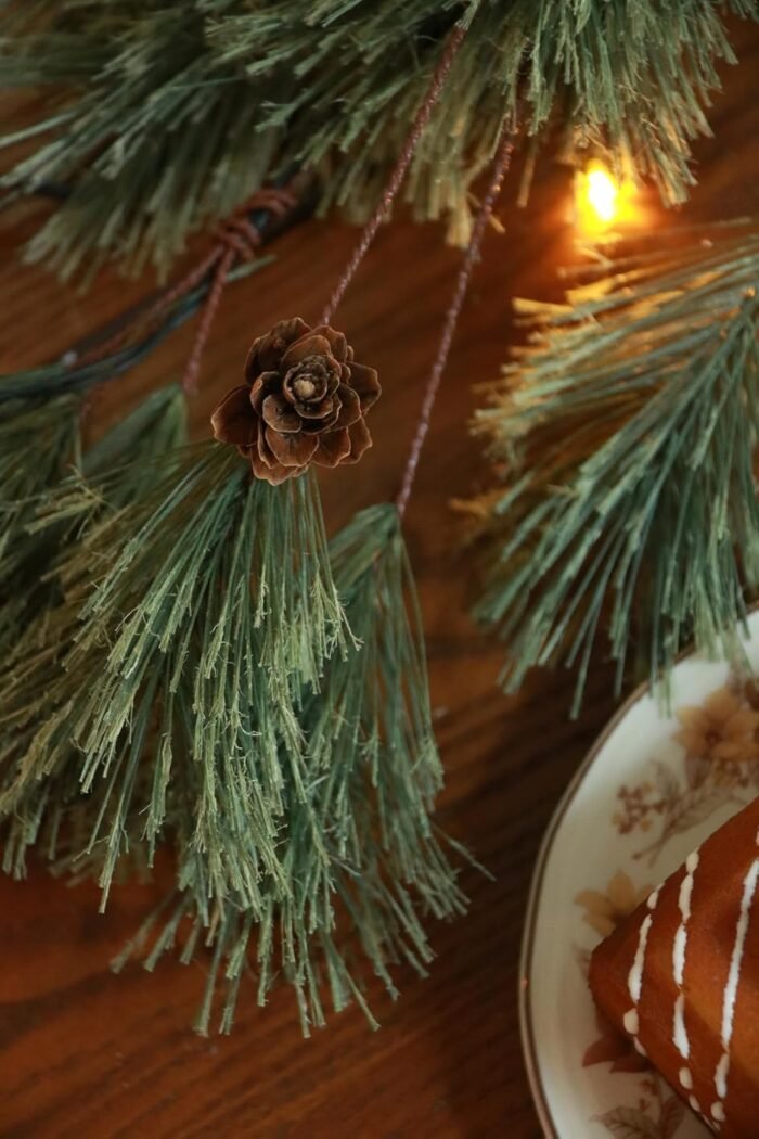 6.4ft Smokey Christmas Garland with Lights, Prelit Natual Rustic Cedar Pine Garland with Pine Cones for Home New Year, Mantle, Fireplace, Indoor Outdoor Decoration Simple Garland - Image 2