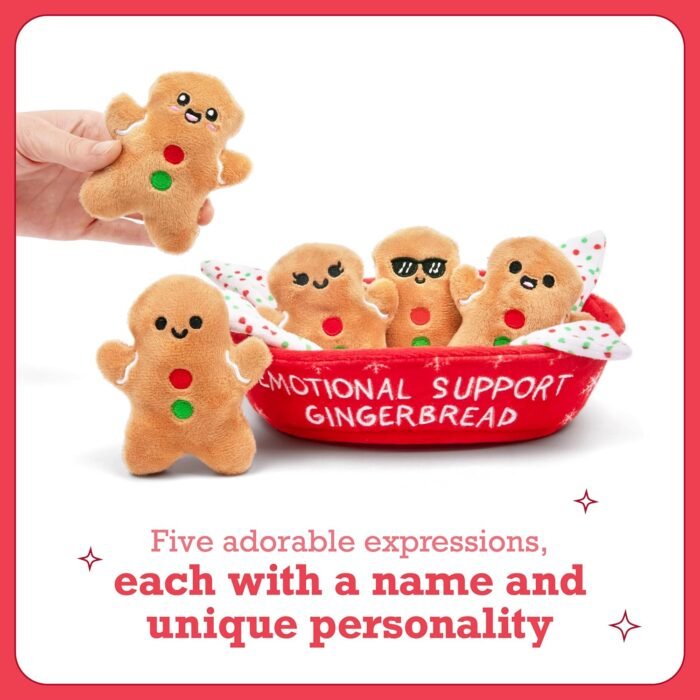 Emotional Support Gingerbread by Relatable, Christmas Stuffed Animals, Great Gingerbread Man Gifts, Funny Gifts or Cute Christmas Decor, Includes 5 Gingerbread Plushies with Carrying Basket - Image 5