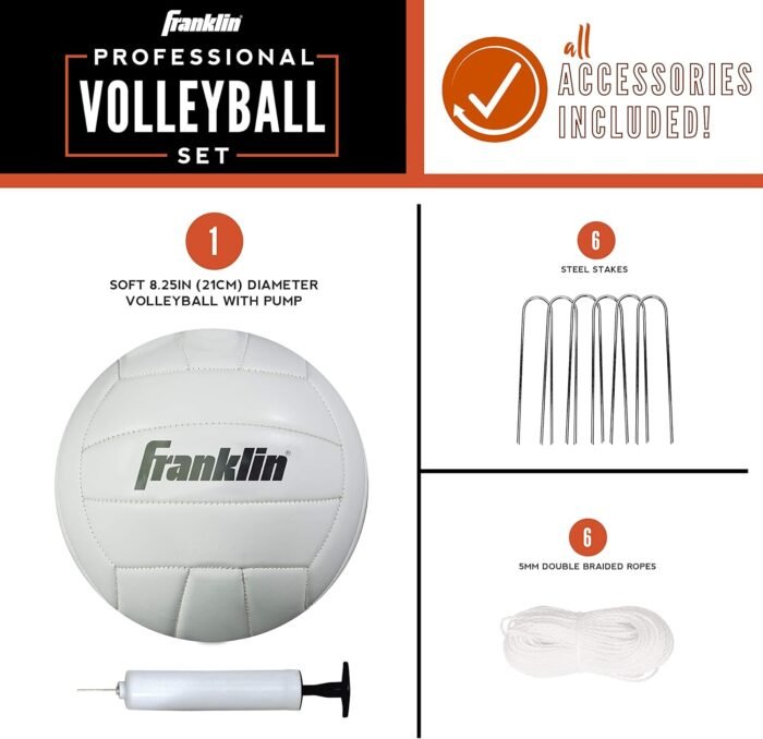 Franklin Sports Outdoor Volleyball Net Sets - Beach + Backyard Portable Volleyball Net with Poles - Complete Outdoor Volleyball Sets with Net + Volleyball Included - Image 2