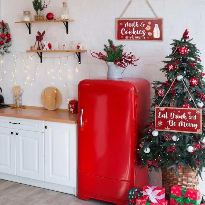 Blulu Christmas Hanging Wooden Sign Eat Drink and Be Merry Sign Milk and Cookies Sign Merry Christmas Wall Decor Rustic Gingerbread Decor for Kitchen, Coffee Bar, Indoor or Outdoor Decorations - Image 6