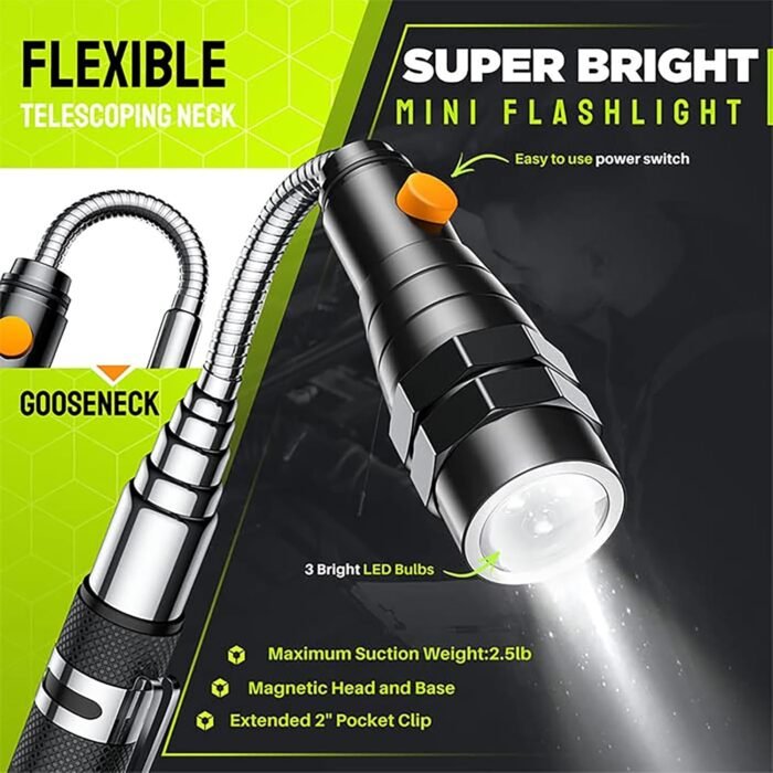 Telescoping Magnetic Pickup Tool Set-Extendable Magnet Flashlight with Inspection Mirror, Birthday Gifts for Men or Women, Boyfriend, Him, Husband, Father, Handyman, Mechanic - Image 3