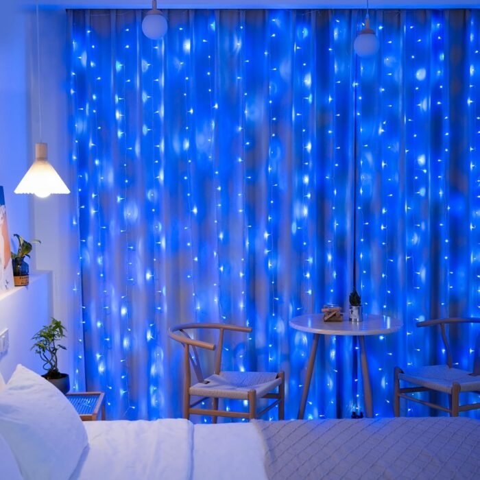 JMEXSUSS 300LED Christmas Curtain Lights, Blue Christmas Lights with Remote, Blue String Lights for Bedroom Wall Window Backdrop Garden Indoor Outdoor Christmas Decorations, 9.8x9.8ft - Image 5