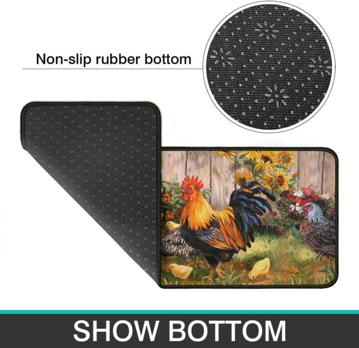 Rooster Kitchen Rugs 2 Piece Set Sunflower Decor Kitchen Floor Mat, Microfiber Washable Runner Rugs, Farmhouse Chicken Decorations Kitchen Mats,17"x47"+17"x30" - Image 5