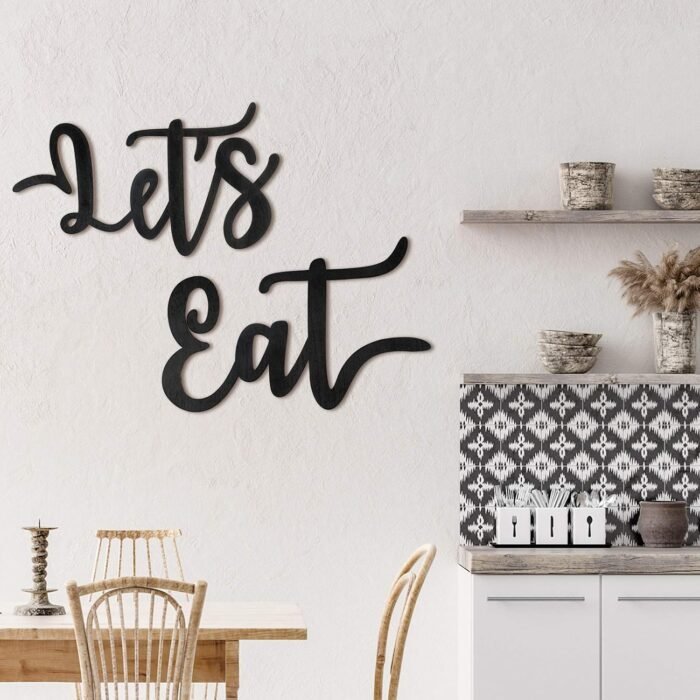 Jetec 2 Pieces Let's Eat Sign Wooden Kitchen Wall Decor Rustic Cutout Eat Signs Hanging Wall Plaque Farmhouse Wall Sign for Kitchen Dining Living Room Home Restaurant Decoration(Black) - Image 7
