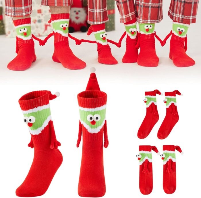 Awoscut Holiday Stockings Novelty Hand In Hand Cute Holiday Gifts Socks Family Couple Matching Xmas Socks for Adult Kid - Image 2