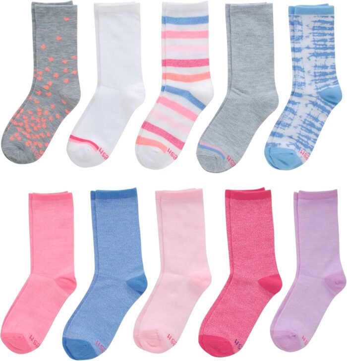 Hanes Girls' Ultimate Fashion Crew Socks Pack, Lightweight Stretch Crew Socks, Assorted 10-Pair Pack, Small - Image 2