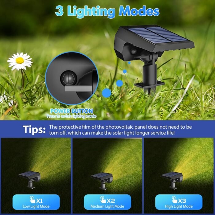 NYMPHY Solar Lights Outdoor Waterproof IP68, 56 LED 3 Lighting Modes Solar Powered Garden Yard Spot Solar Lights for Outside Landscape- 4 Pack (Warm White) - Image 4