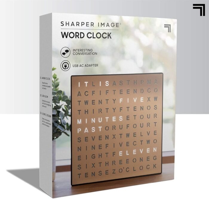 Sharper Image® LED Light-Up Word Clock, 7.75" Modern Design, Electronic Accent Wall or Desk Clock, USB Cord & Power Adapter, Unique Contemporary Home & Office Decor, Easy Setup, Housewarming Gift - Image 9