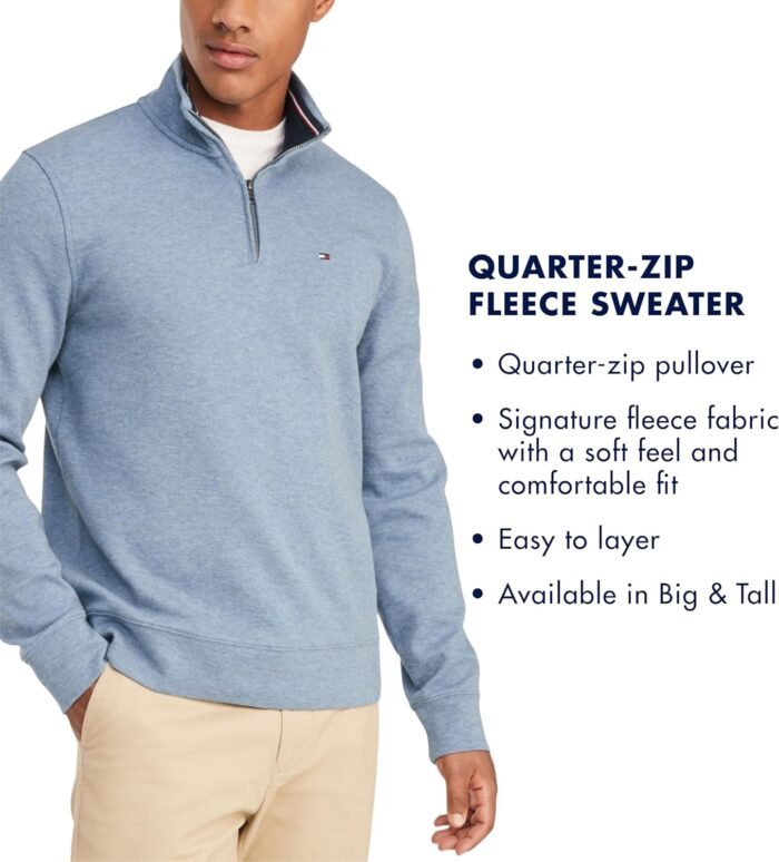 Tommy Hilfiger Men's Long Sleeve Fleece Quarter Zip Pullover Sweatshirt - Image 5