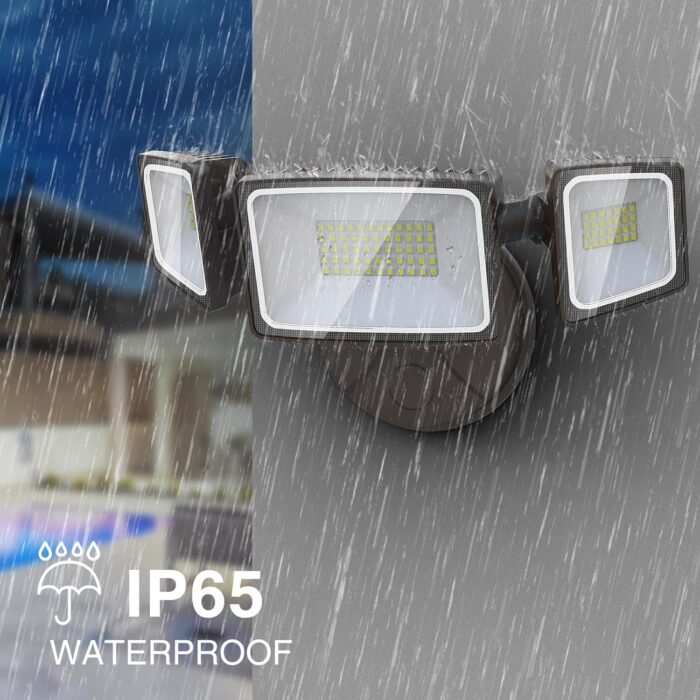 Onforu 60W Flood Lights Outdoor, 6000LM Super Bright Security Lights Switch Controlled, 3 Adjustable Heads, IP65 Waterproof, 6500K Wall Mount Exterior LED Flood Light - Image 3