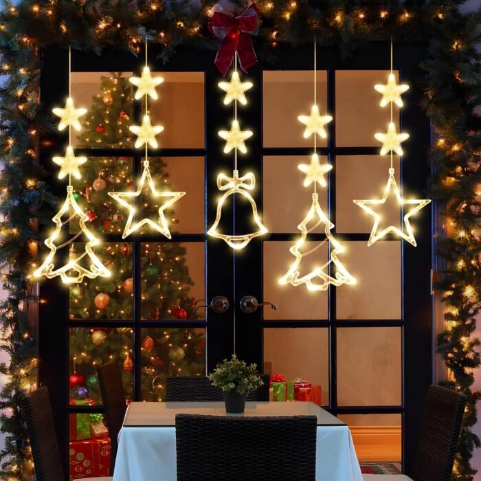 [Timer] 3Pcs Christmas Window Lights Decorations,Battery Powered Christmas Hanging Warm White Lighted Tree Bell Star Shaped LED Sucker for Xmas Tree Fireplace Indoor Outdoor Decor - Image 9