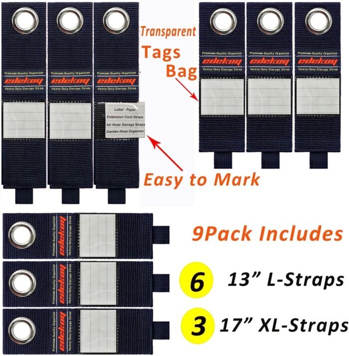 Extension Cord Holder Organizer Straps 9Pack Heavy Duty Storage Straps Wrap Cords Hose Rope Cable Straps for Garage RV Boat Organization Christmas Stocking Stuffers for Men Gifts Gadgets - Image 2