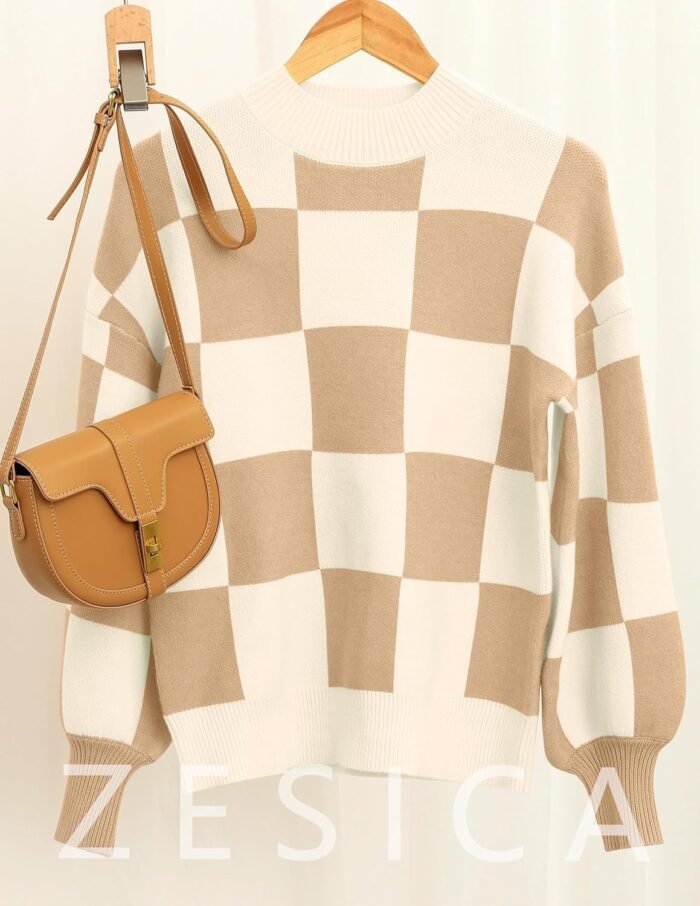 ZESICA Women's 2024 Fall Fashion Turtleneck Long Sleeve Striped Ribbed Knit Loose Pullover Sweater Tops - Image 8