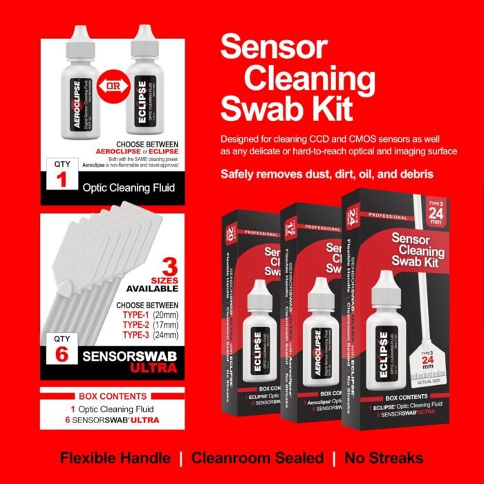 Sensor Cleaning Swab Kit - Eclipse Optic Cleaning Solution (0.5oz/15ml) + Type-2 Sensor Swab Ultra 17mm (Pack of 6) - for APS-C CMOS and CCD Sensors - Dust & Oil Remover - Image 2