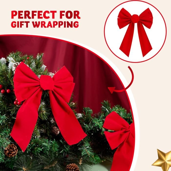 JOYIN 12 Pack Christmas Red Velvet Bows, 13" Long by 9" Wide Decorative Christmas Bows for Wreath Garland Christmas Tree Decor, Indoor Outdoor Holiday Decorations - Image 4