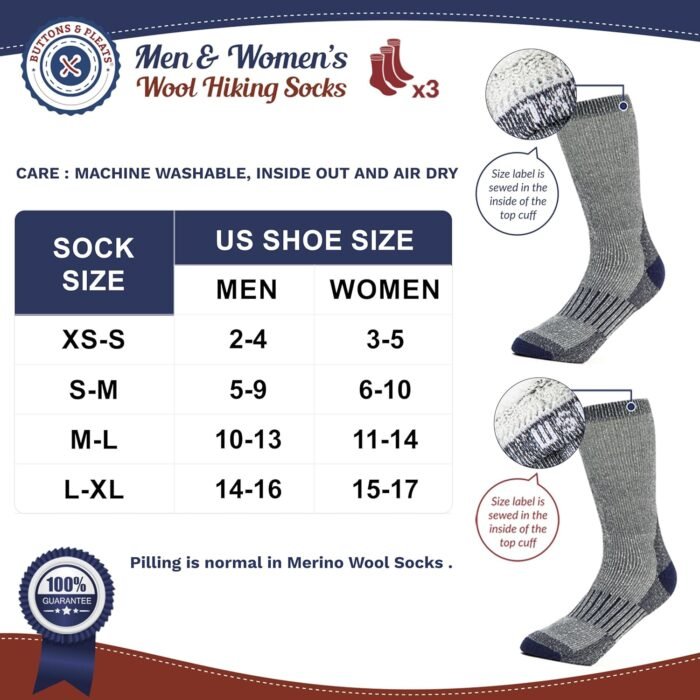 Buttons & Pleats Premium Merino Wool Hiking Socks Outdoor Trail Crew Socks - Image 4