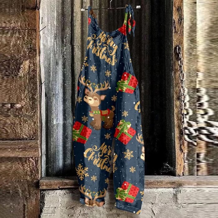 Women's Christmas Snowman Print Adjustable Strap Jumpsuit Wide Leg Loose Jumpsuit Sexy Pajamas Jumpsuit for Women - Image 3