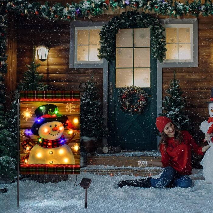 Lighted Christmas Garden Flag for Outside, Led Snowman Garden Flag, Winter Yard Flag 12x18 Double Sided for Outdoor Yard Porch Lawn Decoration - Image 5