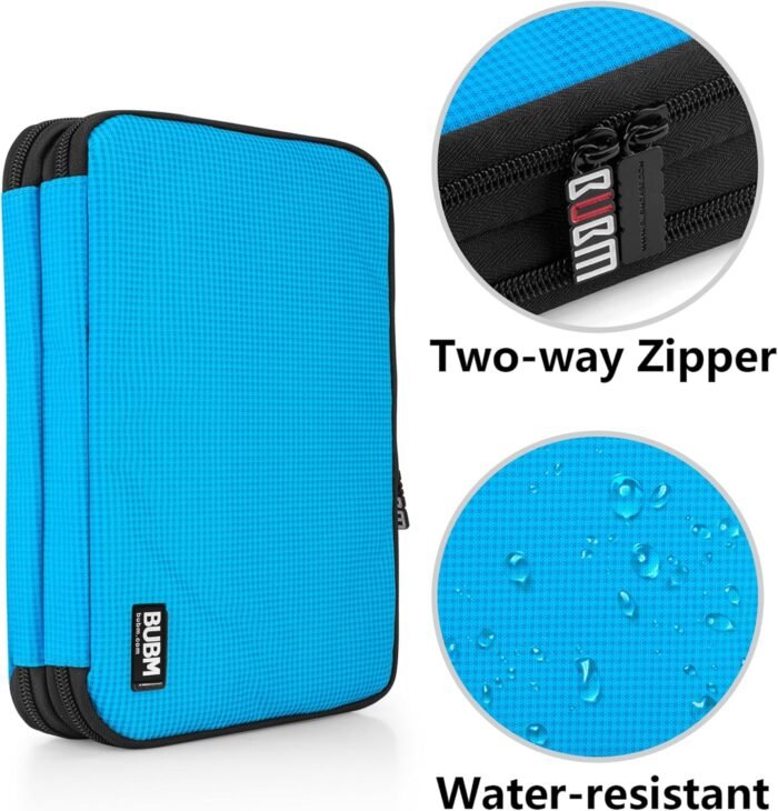 BUBM Double Layer Electronic Accessories Organizer, Travel Gadget Bag for Cables, USB Flash Drive, Plug and More, Perfect Size Fits for iPad Mini (Medium, Blue) - Image 5