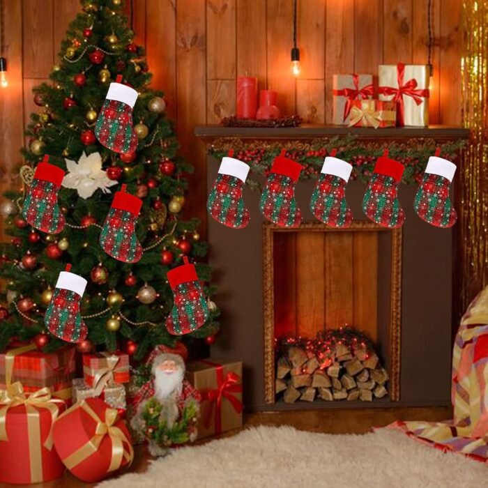 DIYASY Mini Christmas Stockings, 12 Pack Small Buffalo Plaid Stocking Snowflake Red Green Stockings Bulk for Christmas Tree Ornament Decorations Gift Holder（8Inches） - Image 6