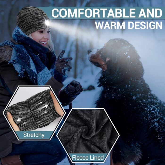Gifts for Men Beanie Hat with Light - Christmas Stocking Stuffers for Adults Men Dad Birthday Gifts for Men Women Husband Teens Him Rechargeable Flashlight LED Headlamp Cap Winter Lighted Headlight - Image 5