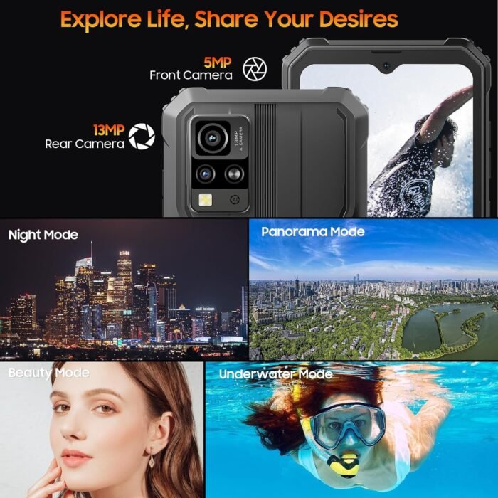 Blackview Rugged Phones Unlocked, 2024 BV4800 Rugged Smartphone, 6GB+64GB/SD 2TB, Android 13, 5180mAh, 6.56''HD+, IP69K Waterproof Smart Phone, Fingerprint Unlock, 4G, NFC, 3 Card Slots, Glove Mode - Image 7