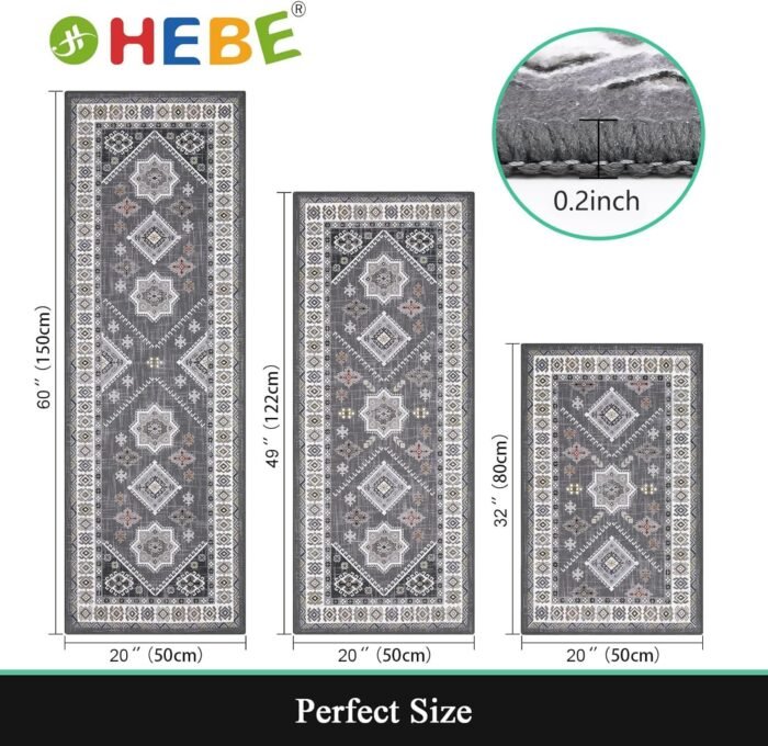 HEBE Boho Kitchen Rug Sets 3 Piece with Runner Non Slip Kitchen Rugs and Mats Washable Kitchen Mats for Floor Thick Kitchen Floor Mat Carpet Runner Rugs for Hallway Laundry Holiday Decor - Image 2