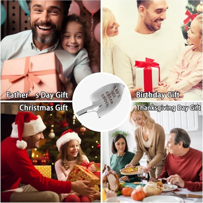 Gifts for Dad Stocking Stuffers for men dad father gifts Dad Ice Cream Spoon Scoop for Ice Cream Lovers, Dad Christmas Gifts for dad from Daughter Funny Engraved Stainless Steel Spoon Shovel - Image 3