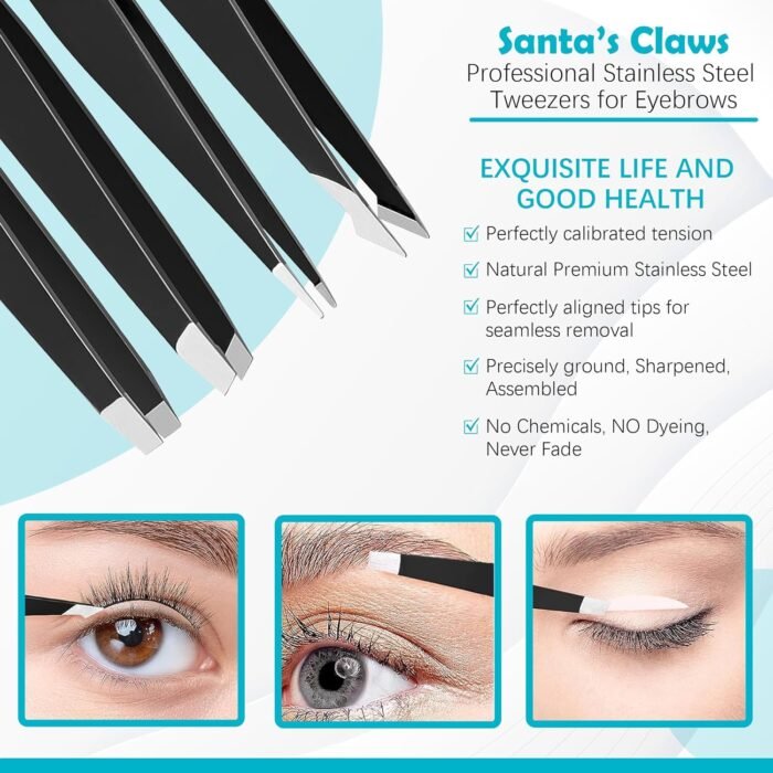 Tweezers for Women, Stocking Stuffers for Women Men Adults, Womens Gifts for Christmas White Elephant Gift Mom Santa Funny Stuffer Her Girls Teens Dad Mens, 4-Pack Tweezer Facial Hair Eyebrow Set - Image 4